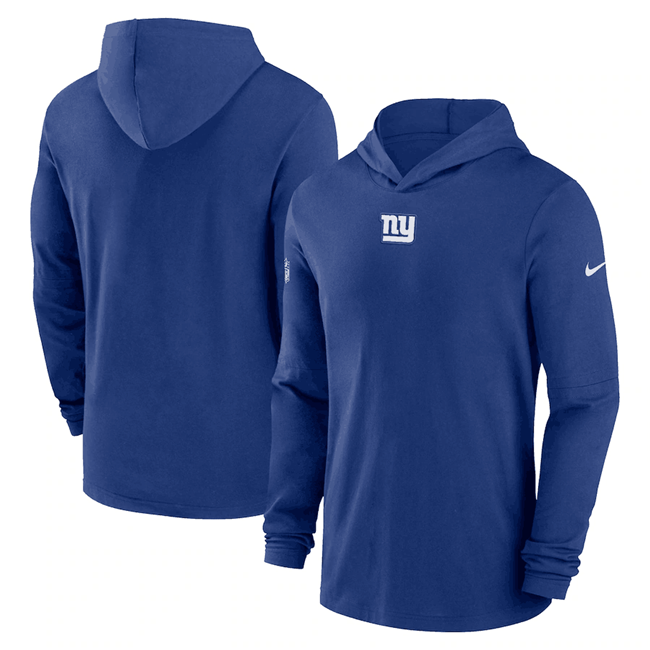 Men's New York Giants Royal Sideline Performance Long Sleeve Hoodie T-Shirt